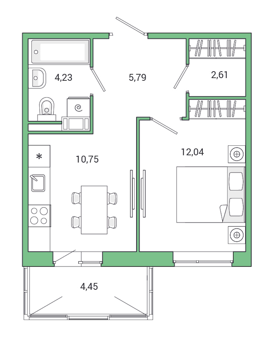 1-комнатная квартира 39.87 м², 1/9 эт., ЖК «Jaanila Drive»